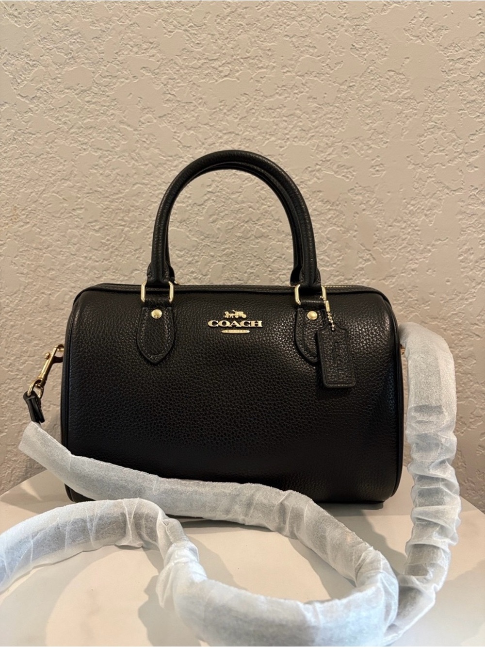 Coach Rowan Black Pebbled Leather Gold Hardware NWT